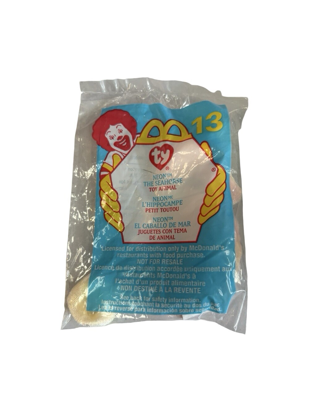 McDonalds: TY #13 NEON the Seahorse Toy Beanie Baby Plush 2000 *** SEALED NEW